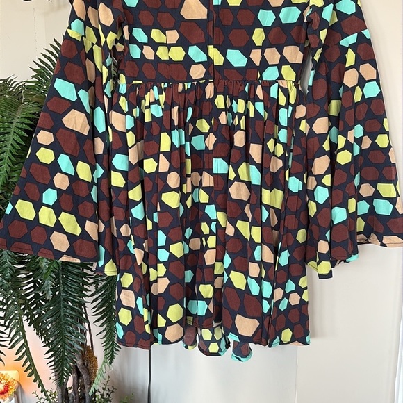 Brand New Unique Vintage Smak Parlour Brown Yellow Geometric 70s Mod Dress - Picture 10 of 15